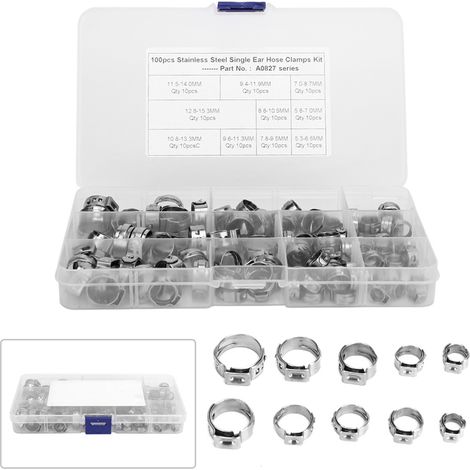 Kit de 100 colliers de serrage à sertir à une seule oreille en acier inoxydable, assortiment sans paliers (1/5)