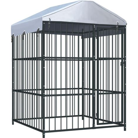 Jaula para caseta de exterior, parque para animales, parque para perros de exterior con techo para perros 150 x 150 x 210 cm 020000323