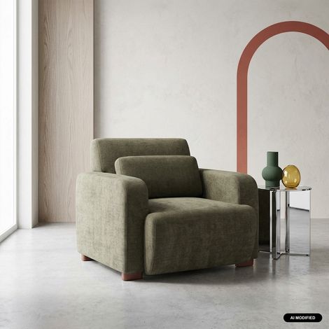 Fauteuil tissu pieds en bois d'hévéa 1 place vert de gris - Dany (1/5)