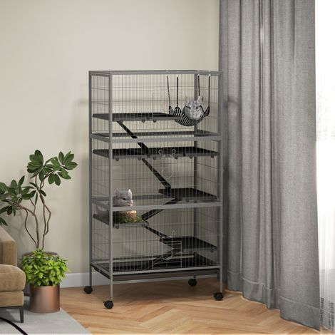 Cage lapin 4 entrées plusieurs niveaux hamac acier/pp 80x52x159 cm (1/4)