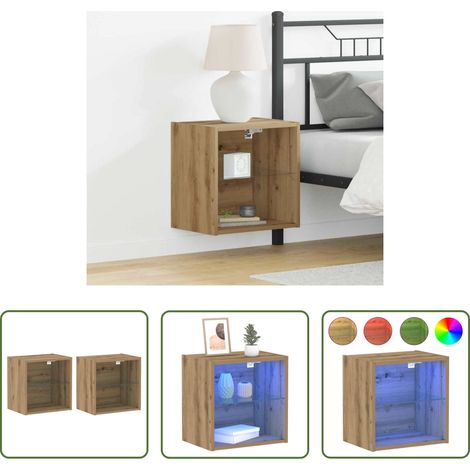 vidaXL Holzregal - Schwimmendes Regal mit LED-Licht 2 pcs Braun 40 x 28,5 x 40 cm