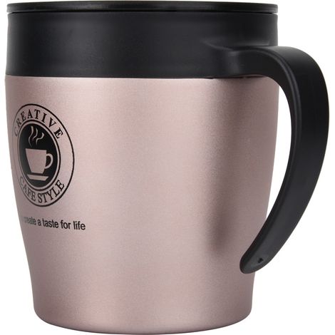 Mug isotherme en acier inoxydable avec cuillère et couvercle, idéal pour le bureau et les voyages (or rose) (1/5)
