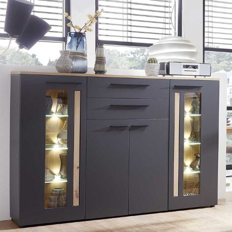 Buffet Lorna 4 portes & 2 tiroirs - anthracite/chêne (1/5)
