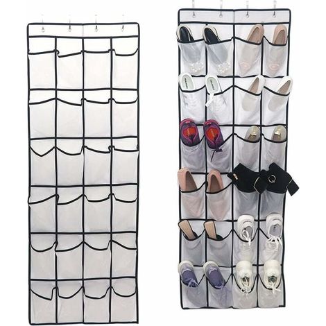 Organizer per scarpe da appendere sopra la porta, organizer per scarpe per riporre le scarpe, scaffale da appendere con 24 grandi tasche, borsa da appendere salvaspazio (1/5)