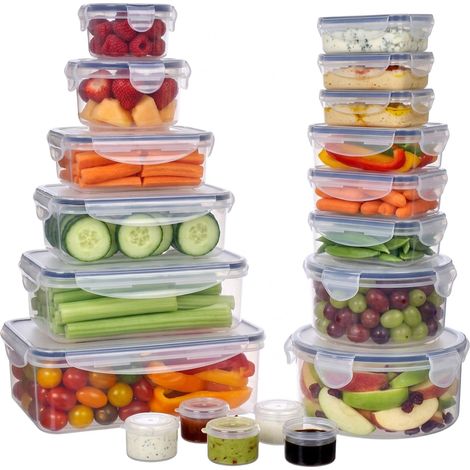 Relaxdays food storage set, 38 pcs (19 containers + 19 lids), airtight, dishwasher-safe, plastic (1/5)