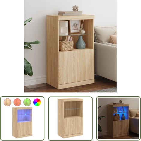 The Living Store Buffet avec lumières LED chêne sonoma 60,5x37x100 cm - Buffet Design Moderne - Meuble Rangement - Luminaire Led Rgb - Décoration Intérieur - Mobilier Salon (1/5)