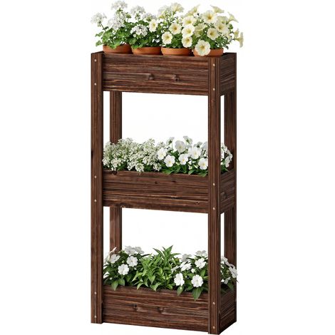 Dreistufiges Hochbeet mit Füßen und Drainageeinsatz, 60 x 25 x 120 cm, Braun