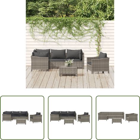 vidaXL Fauteuil extérieur -  Salon de jardin 6 pcs avec coussins Gris Résine tressée (1/5)