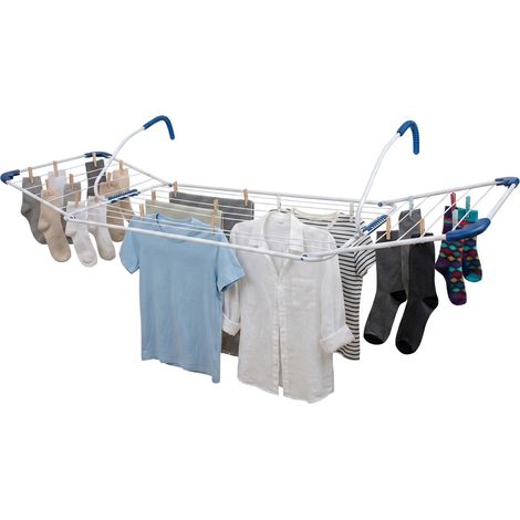 Relaxdays Radiator Clothes Airer, 15 m drying length, for balcony & radiators, steel, white/blue