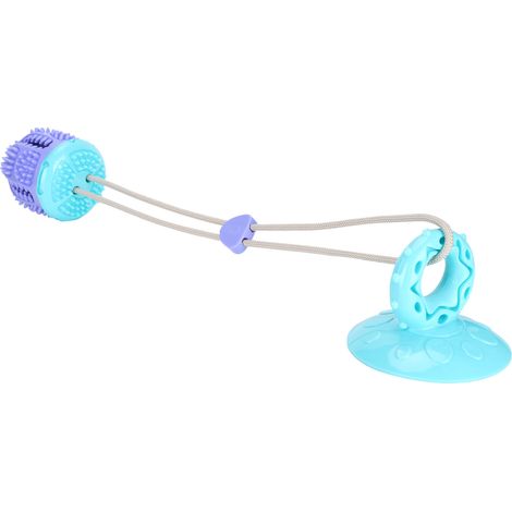 Jouet à mâcher pour chien, distributeur de nourriture et brosse à dents, avec ventouse, vert et violet. (1/5)