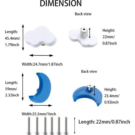Set mit 6 weichen Schubladengriffen aus Gummi, in Form von Cartoon-Mond und -Wolke, für Kinder. (1/4)