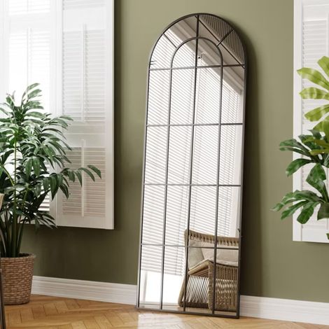 Miroir incurvé pleine longueur 24 po x 65 po avec cadre décoratif noir (1/5)