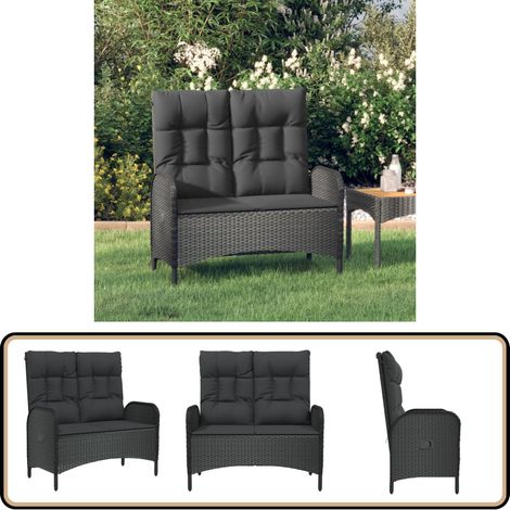 Banc de jardin inclinable avec coussins 107 cm Poly rotin Noir - Banc De Jardin - Banc Pliable - Meubles De Jardin - Mobilier Extérieur - Chaise Longue (1/5)