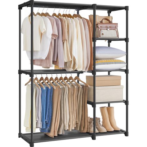 Armoire de Rangement, Penderie Pliable, Dressing, Armoire Métallique, avec Barres de Suspension, Porte-vêtements, pour Vestiaire, Chambre, 112 x 43 x 165 cm, Noir RYG24BK (1/5)