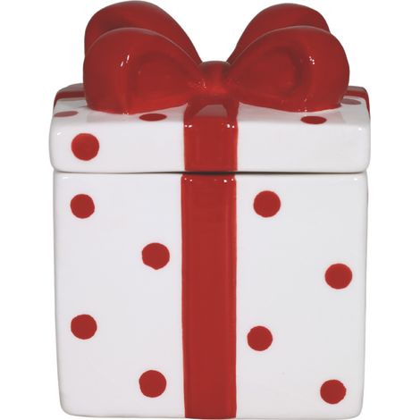Scatola regalo in ceramica, bianca e rossa, 7x7x9 cm (1/2)