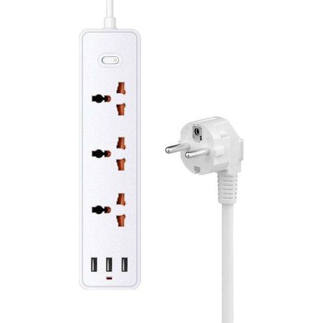 Multiprise USB Secteur 3 Prises 3 Ports USB-A Interrupteur Cordon 1.2m Protection Surtension Enfants Bureau