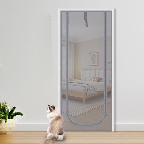 90X210cm Porte Moustiquaire pour Chat, Résistante aux Animaux de Compagnie, avec Fermeture Éclair pour Salon, Chambre à Coucher, Cuisine, Terrasse