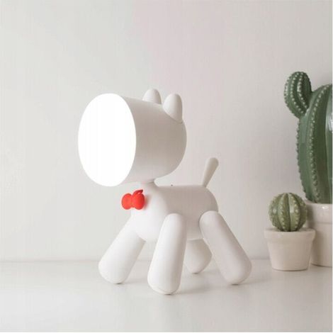 Les étudiants de bande dessinée de veilleuse apprennent à charger une petite lampe de table à LED, maison de chambre à coucher avec lampe de chevet endormie, blanc (1/5)