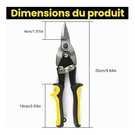 Rectilinear sheet metal shears, straight head aviation shears, forged steel, chrome plated shears for uses, allows metal cutting, drywall makers (1/4)