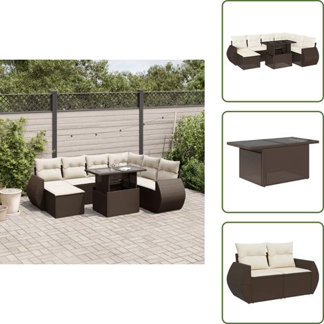 8-tlg. Garten-Sofagarnitur mit Kissen Braun Poly Rattan - Garten Sofagarnitur - Garten Sofagarnituren - Outdoor Sofagarnitur - Sofagarnitur Terrasse