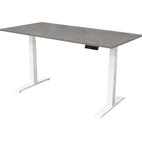 Scrivania regolabile elettricamente - 140x80 cm - Doppio motore - Bianco / Effetto cemento (1/5)