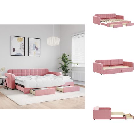 Tagesbett Ausziehbar mit Schubladen Rosa 90x200 cm Samt - Ausziehbares Tagesbett - Ausziehbare Tagesbetten - Bett - Gästebett (1/5)