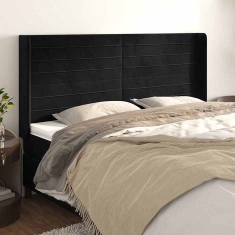Tête de lit avec oreilles en velours noir, hauteur réglable, 163 x 16 x 118/128 cm - PANGIVO (1/5)