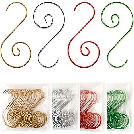 [JAMAIS UTILISÉ]200 Pièces Crochet S pour Decoration Noel, Metal Crochets en S INOX, Crochet pour Decoration Sapin de Noel (Rouge+Jaune+Argent+Vert) (1/5)