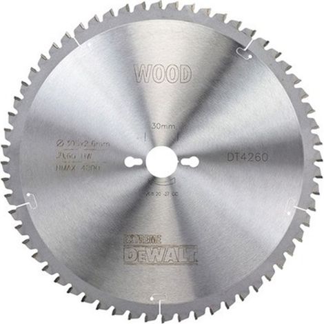 Hoja de sierra circular, marca DeWALT, modelo DT4260-QZ, uso en corte de madera y materiales duros, 1 pieza, alta durabilidad, corte rápido, preciso y fácil instalación