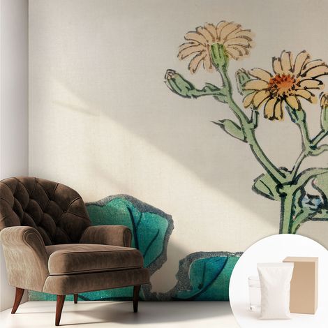 Papier peint intissé décoratif pour salon chambre et cuisine Facile à poser avec colle Fleur et feuilles 250x250 cm (1/5)