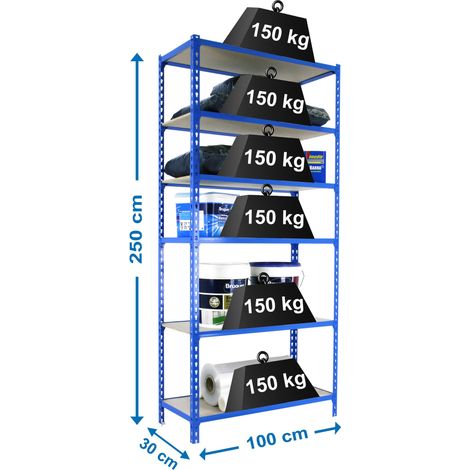 SimonRack Scaffale Portaoggetti, 2500x1000x300 mm, 6 Ripiani in Legno, Portata 150 kg per Ripiano, Scaffale da Garage, Blu/Legno – Maderclick