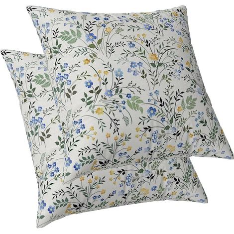 Housse de Coussin Florale Fleur Bleue Herbe Motif végétal Coussins Style Ferme Pays Housses de Coussin pour canapé Salon Lit Décoration d'intérieur Taie d'oreiller 60x60cm Lot de 2 (1/5)