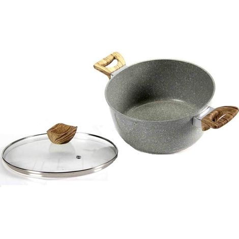 Pentola Casseruola Carmelita Pietra 24cm Antiaderente Coperchio Vetro Induzione (1/2)