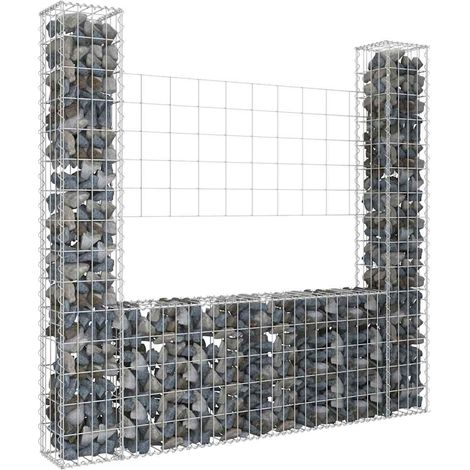 Gabionenkorb U-Form mit 2 Säulen Eisen 140x20x150 cm