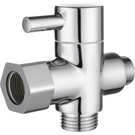 Vanne de dérivation à 3 voies en laiton massif, adaptateur en T 3/8"-12/17", chromée, pour WC. (1/5)