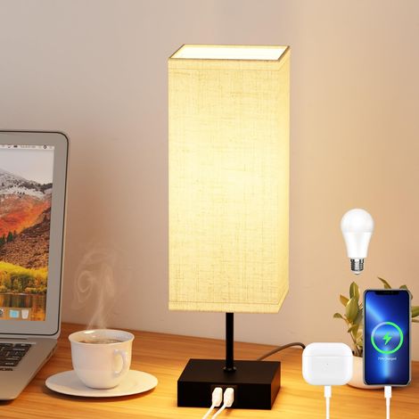 Lampe de Chevet Tactile - 3 Températures de Couleur et Variateur d'intensité - 2 Ports USB de Charge Rapide - Ampoule E27 6W - pour Chambre, Salon (1/5)