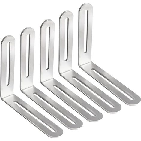 Lot de 5 équerres de fixation réglables en forme de L pour meubles - Connecteurs d'angle de construction 90° - Avec trou oblong - 120 x 100 x 24 mm - Argenté (1/5)