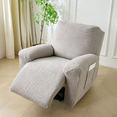 Housse de fauteuil inclinable en jacquard 1 place extensible en polyester élasthanne avec poche latérale élastique,Gris Clair (1/5)