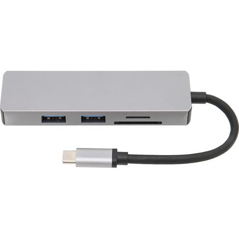 5-in-1 USB-C-Hub, Silber – 5-Gbit/s-Splitter, 4K-Videoausgang, Kartenleser, Metall (1/5)