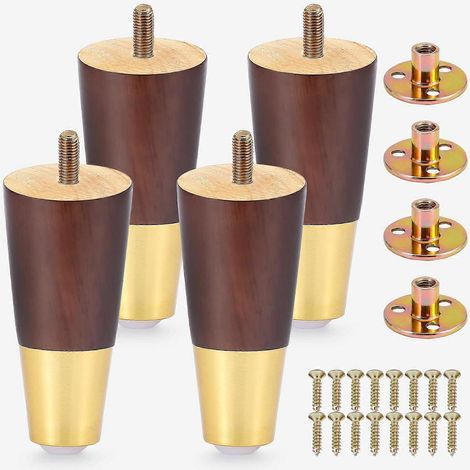 Pieds de meubles en bois de couleur dorée, ensemble de pieds de remplacement en bois pour canapé (4 pièces) adaptés aux armoires, coiffeuses, canapés, fauteuils, etc., marron de 6 pouces. (1/5)