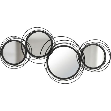 HOMCOM Metal Wall Art Decorative Mirror Decor Modern Wall Sculpture Black