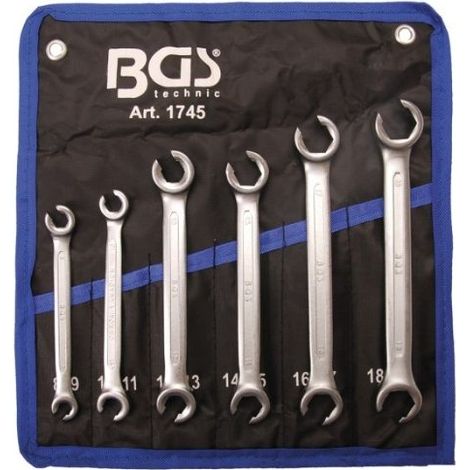 Bgs Technic – Jeu de clés à tuyauter 8 x 9 – 10 x 11 – 12 x 13 – 14 x 15 – 16 x 17 – 18 x 19 mm – Acier chrome-vanadium – Inclinaison 15°