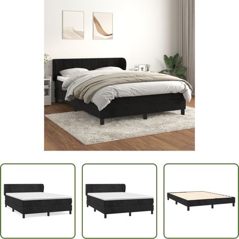 Matratze - Boxspringbett mit Matratze Schwarz 140x200 cm Samt (1/5)