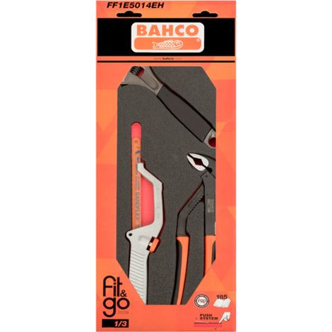 Bahco Fit&Go 1/3 Schaumstoffeinlage, Rollgabelschlüssel, Wasserpumpenzange und Metallschneide-Satz - 8-tlg. (1/3)