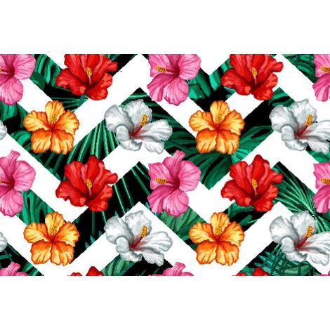 Tela decorativa para exteriores tipo oxford - motivo de flores coloridas sobre fondo blanco en zigzag I DR172 (1/5)