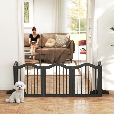 Barrière pour chien autoportante, pliable, 5 panneaux, 261,5 x 61 cm, noire HAVRYA (1/4)