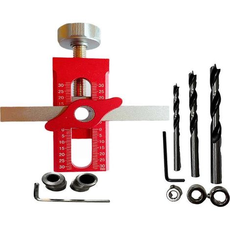 Outil d'alignement de portes d'armoires en alliage d'aluminium, outil de menuiserie en alliage d'aluminium pour poignées/tirettes de portes d'armoires, couleur rouge. (1/5)