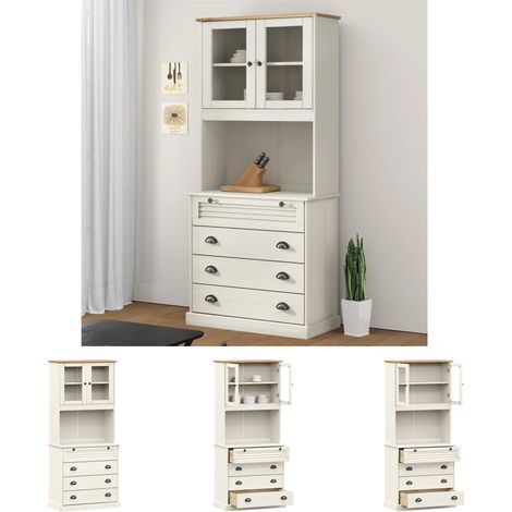 The Living Store - Highboard VIGO Weiß 80x40x176 cm Massivholz Kiefer (1/5)