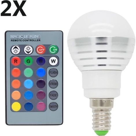 2 x E14 RGB-LED-Lampen, 3 W, 16 Farben, 120° Abstrahlwinkel, mit IR-Fernbedienung