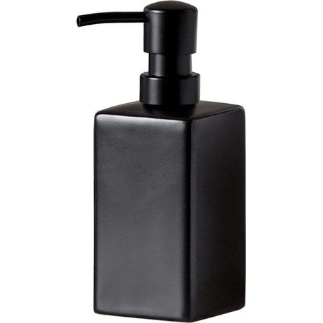 Distributeur de savon en céramique noir mat, distributeur carré de savon pour les mains et de lotion pour comptoir de salle de bain, distributeur de savon à vaisselle pour cuisine - 414 ml (1/5)